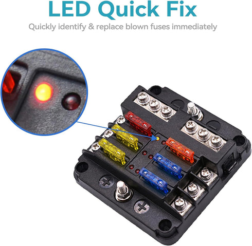 SOYOND 12 Volt Fuse Block, Boat Marine Fuse Block Panel with LED Warning Indicator Damp-Proof Cover 6 Circuits Fuse Box with Negative Bus Fuse Pan...