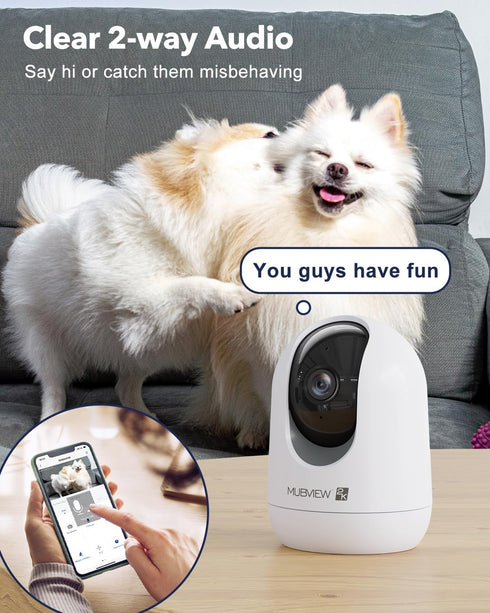 Indoor Security Camera 2K, Pet Camera with Phone App, WiFi Cameras for Home Security Camera for Dog/ Baby Monitor/Elder Pan Tilt, 2.4G, 24/7, 2-Wa...