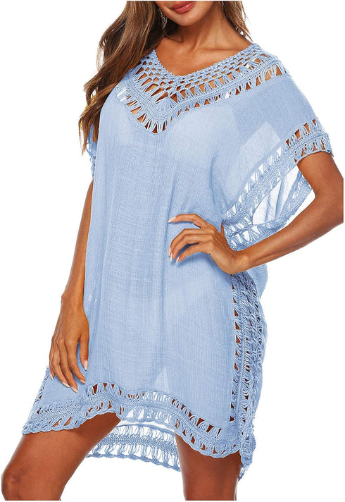 Wander Agio Womens Swimwear Cover up Swim Suit Beach Bikini Coverups Stripe Printing Hollow Out...