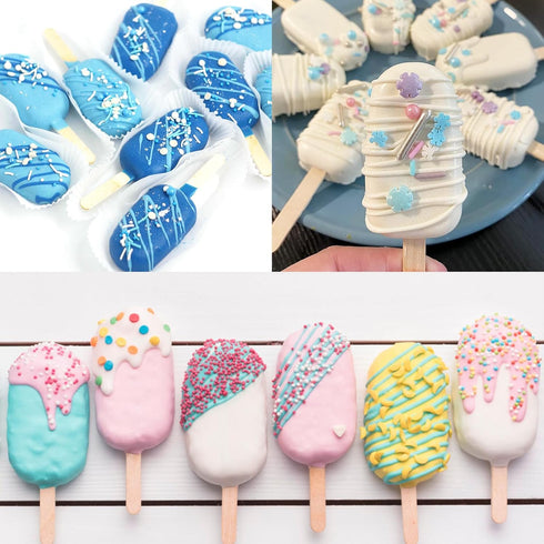 Popsicle Molds Set of 3, 12 Cavities Silicone Popsicle Molds & Ice Cake Pop Mold Maker Oval with 50 Wooden Sticks & 50 Self-adhesive Bags for DIY ...