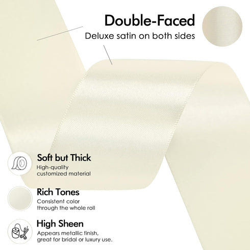 MEEDEE Ivory Satin Ribbon 1-1/2 Inch Ivory Ribbon Lux Satin Double Faced Satin Ribbon by 50 Yards Ivory Beige Polyester Satin Ribbon for Crafts, S...