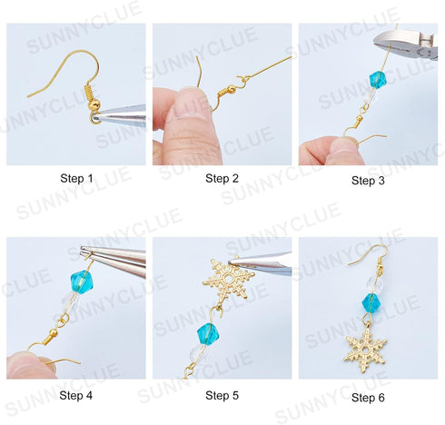 SUNNYCLUE 1 Box DIY Make 10 Pairs Snowflake Earrings Making Starter Kit Snowflake Alloy Pendants Teardrop Glass Beads Brass Cable Chain for Women ...