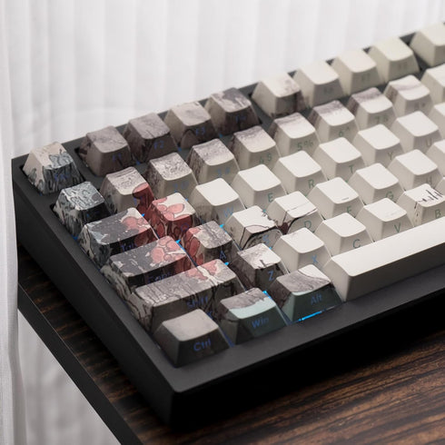PBT Keycaps - Side Printed Keycap Set, Dye Sublimation Shine Through Custom Keycaps, Cherry Profile 135 Keys Landscape Painting Style Phantom Keyb...