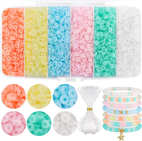 Jelly Color Clay Beads, Friendship Bracelet Making Kit, Funtopia 6000 Pcs Flat Round Disc Polymer Clay Beads for Jewelry Making, Neon Clay beads S...