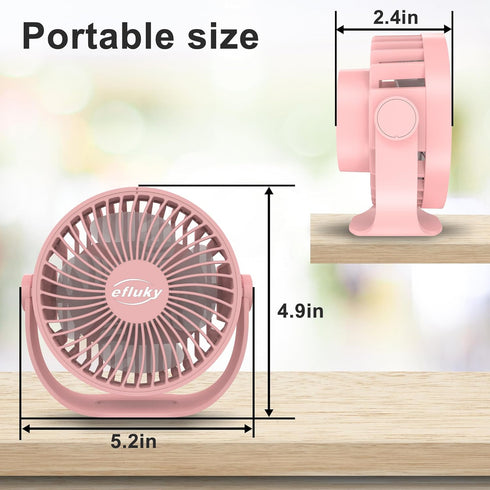 efluky USB Small Desk Fan, 3 Speeds USB Rechargeable Fan Built-in Battery, 360° Adjustment Portable Mini Fan Suitable for Home, Office and Travel,...