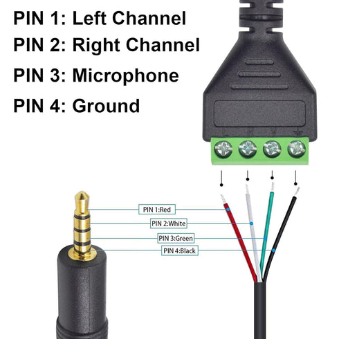 Poyiccot 3.5mm Screw Terminal Block Cable, 2Pack 3.5mm to Speaker Wire Adapter Cable 3.5mm (1/8inch) TRRS Stereo Male to 4 Pin/Way Female Bolt Scr...