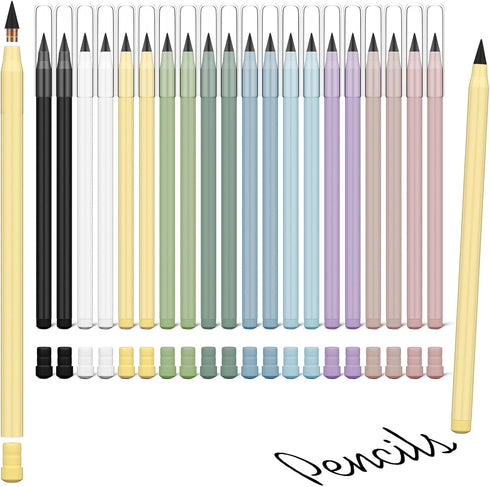 20 PCS Inkless Pencil, Everlasting Pencil Infinity Pencil with Eraser, Reusable Infinite Pencil with Extra 20 Erasers, Endless Pencil Forever Penc...