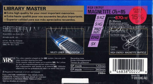 JVC T-120EHG Extra High Grade VHS Tape...