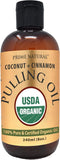 Oil Pulling with Organic Coconut & Organic Cinnamon Bark Oil 8oz - Natural Oral Care & Teeth Whitening - Alcohol Free Mouthwash Freshens Breath, H...