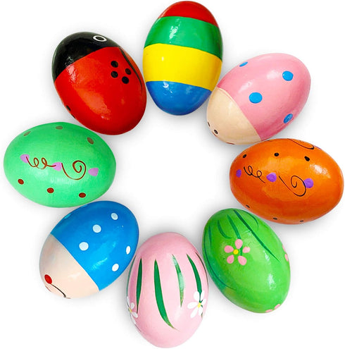 8 PCS Easter Wooden Eggs Shakers Musical Instruments Decorations Percussion Maracas Craft for Kids/Toddlers Hunt Game Gifts Basket Stuffers Filler...