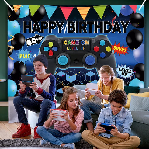 7x5Ft Video Game Happy Birthday Backdrops for Boy Gaming Theme Photography Background Birthday Party Decoration Cake Table and Birthday Decoration...