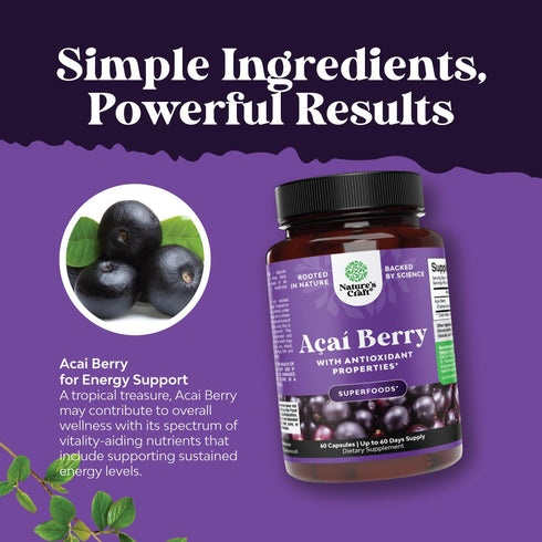 Acai Berry Capsules Antioxidant Supplement - Acai Berry Cleanse Superfood Supplement for Brain Booster Heart Health and Natural Energy Boost - Aca...