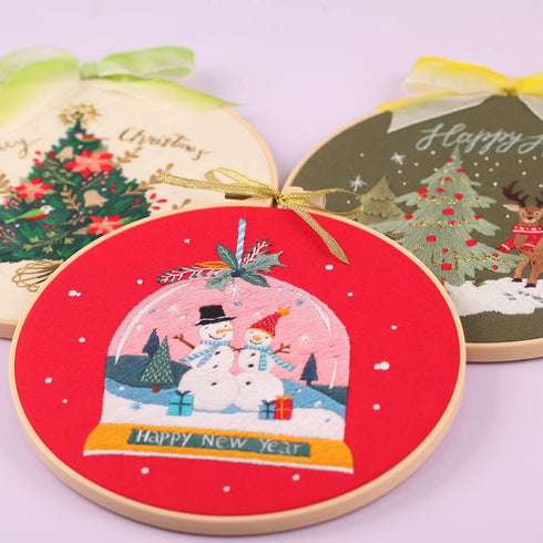 MeruniSkyBirds 3 Sets Embroidery Starter Kit with Christmas Pattern,Cross Stitch Set for Beginners, Full Range of Stamped Embroidery Kits with 3 E...