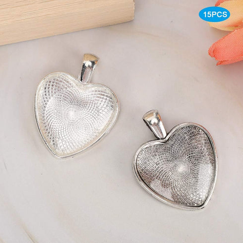Pendant Trays Heart Shaped Pendant Setting Pendant Pendant, 60pcs Pendant Trays Heart Shaped Pendant Setting Cabochon Base Setting with Glass Cabo...