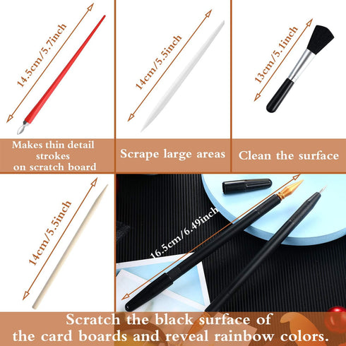 Scratch Painting Art Tool, 9 Pieces Scratching Drawing Tool Set, Including Artist Glove, Tool Bag, Scratch Coloring Pens, Plastic and Wooden Stylu...