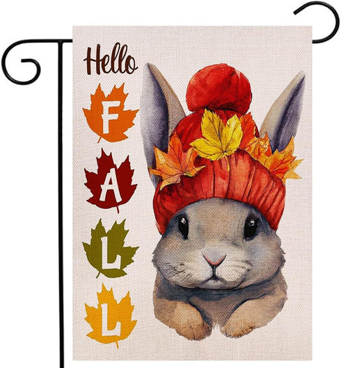 Hello Fall Rabbit Garden Flag 12.5x18 Inch Double Sided, Seasonal Autumn Bunny Maple Leaves Yard Outdoor Decoration...