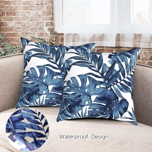 Pack of 4 Outdoor Decorative Throw Pillow Covers Waterproof Pillow Covers Tropical Leaf Farmhouse Cushion Cases 18x18 Outside Pillows for Patio Fu...