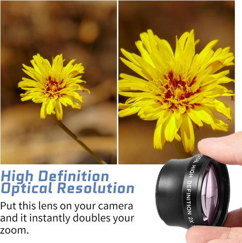 2X Telephoto Lens, Magnification HD Converter Lens for 37mm Mount Camera, Doubles Camera Zoom Default...