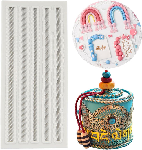 Hemp Rope Fondant Molds Rope Cake Decorating Silicone Molds For Cake Border Decoration Cupcake Topper Chocolate Candy Sugar Craft Polymer Clay Gum...