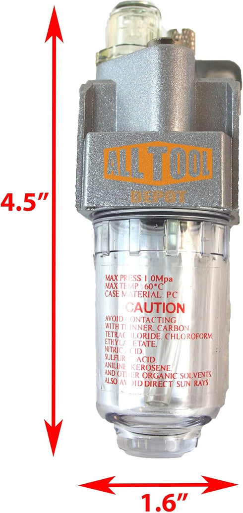 1/4” NPT Mini Lubricator Oiler For Compressed Air Lubricate Pneumatic Air Tools, Poly Bowl With Visible Oil Level, 145 PSI Max...