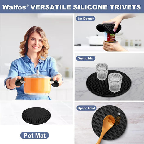 Silicone Trivet Mats - Walfos Heat Resistant Pot Holders Set, 4pcs 2 Sizes 7 Inch & 9 Inch, Multipurpose Non-Slip Hot Pads for Hot Pot, Hot Disher...