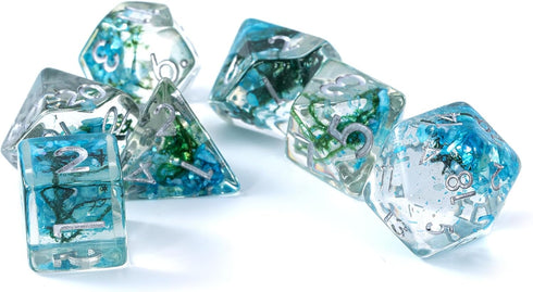 Green Moss Dice Set for DND - Unique Green Moss with Blue Shell for Role Playing Games (RPG) - Stunning Resin Polyhedral Dice Set for D&D Pathfind...