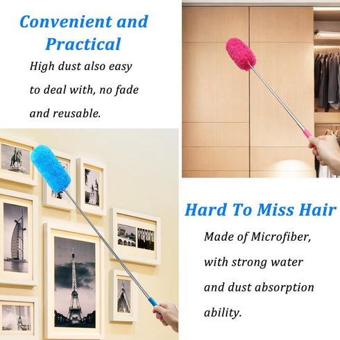 4 Pcs Washable Microfiber Feather Duster, with Extendable Pole and Bendable Head, Microfibre Cleaning Tool for Cleaning Office, Car, Computer, Fur...