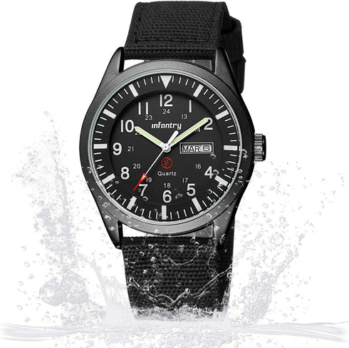 Infantry 5ATM Waterproof Mens Military Tactical Field Watch, Date & Day 12/24Hr Display Watches for Men, Casual Quartz Wristwatch with Nylon Strap...