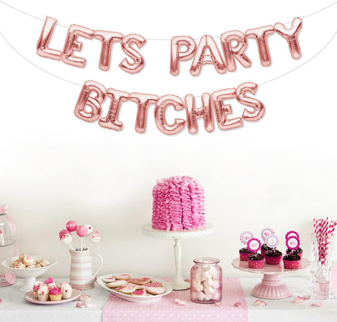 PartyForever Bachelorette Party Balloons Decorations Rose Gold 16 Inch Letters Banner - Bridal Shower Decorations Set...