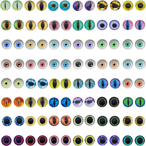 JJGQAZ 90pcs(45pairs) 15mm Mixed Style Round Glass Dragon Eye Owl Cat Eyes Gem Cover Dome Cabochons for DIY Jewelry Making Doll Eyes Making...