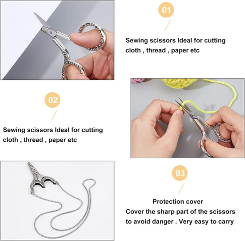 SUNNYCLUE Stainless Steel Sharp Tip Sewing Scissors with Sheath Chain Cutter Safety Precision Detail Embroidery Scissors with Cover Handcraft Art ...