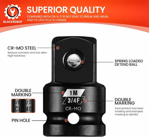 3/4”F To 1”M Impact Socket Adapter, Cr-Mo Steel Exceeds ANSI Standards, Square Drive Reducer for Impact Driver Wrench...