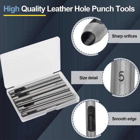 17 Pcs Round Leather Hole Punch Tool 0.5-7mm, Boyistar Metal Hollow Hole Punching for Leather Craft Punch Tools Set Round Hollow Tools for Belts, ...