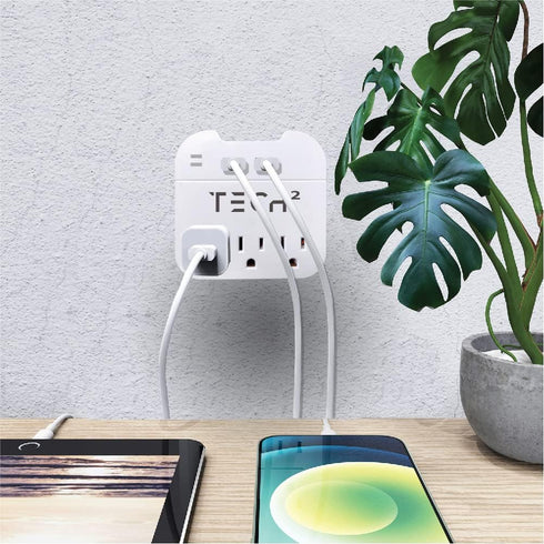 Tech2 3-Outlet Surge Protector Power Strip with 2 USB Charging Ports, ETL Certified Adapter for Home, School, or Office......