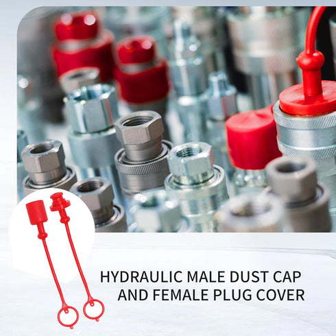 1/2" ISO5675 Hydraulic Coupling Dust Cap and Plug,Red Rubber Male Dust Cap and Female Plug Covers for Hydraulic Quick Coupler 4set...