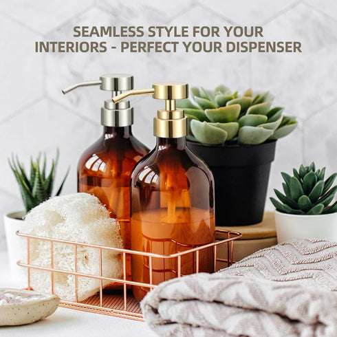 Stainless Steel Soap Brushed Nickel Dispenser Pump Replacement Bathrooom Countertop for Hand Wash &Soap, kitchen dish soap, syrup (Gold+Brushed Ni...