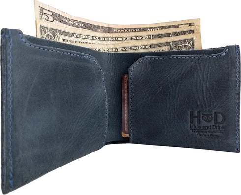 Hide & Drink, Classic Wallet Handmade from Full Grain Leather, Card Organizer, Money Holder, Vintage Pocket, Travel Accessories - Slate Blue...