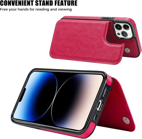 Compatible with iPhone 14 Pro Max 6.7” Wallet Case +1 Screen Protector, Slim Protective case with Card Holder, PU Leather Kickstand Card Slots Cas...