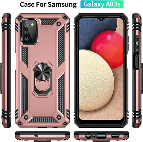 Military Grade Drop Impact for Samsung Galaxy A03S Case with Screen Protector 360 Metal Rotating Ring Kickstand Holder Armor Heavy Duty Shockproof...
