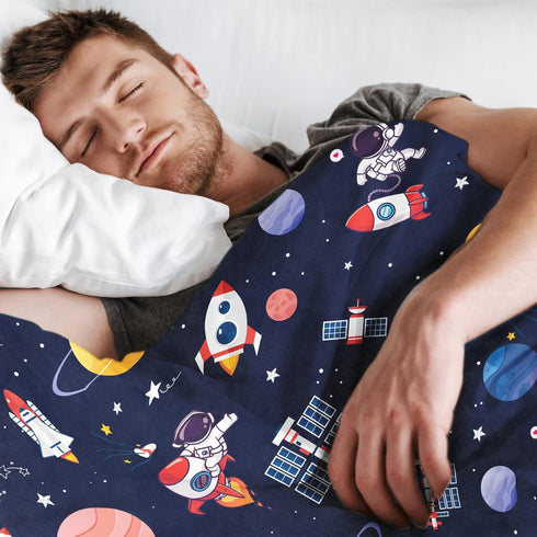 Outer Space Blanket for Boys, Soft Space Astronaut Theme Plush Flannel Blanket for Nursery Baby Crib, Cozy Warm Navy Blue Rocket Galaxy Planet Fuz...
