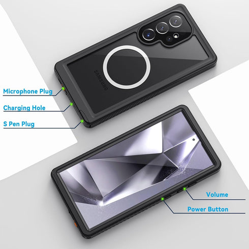 Lanhiem Magnetic for Samsung Galaxy S24 Ultra Case, IP68 Waterproof Dustproof, Built-in Screen Protector, Rugged Full Body Shockproof Cover for Ga...