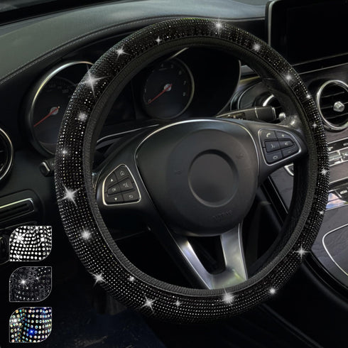 Bling Diamond Car Steering Wheel Cover, Anti-Slip Soft 14.5-15.5 Inch Sparkly Rhinestone Steering Wheel Protector for Women Men, Universal Fit Mos...