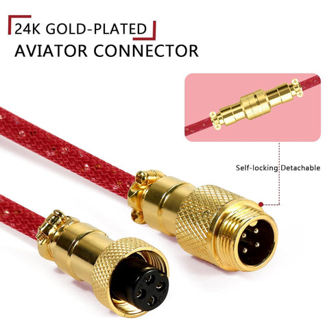 ATTACK SHARK Custom Coiled USB C to A Cable for Gaming Keyboard,Double-Sleeved Starlight Braided Cable with Detachable Metal Aviator 24K Gold Conn...