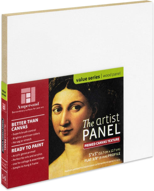 Ampersand Art Supply Wood Gesso Art Painting Panel: Canvas Texture, 3/8 Inch Depth, 5" x 5"...