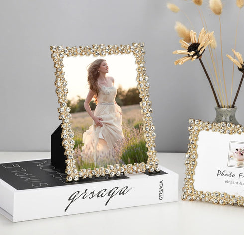 Licotom Luxury Metal Picture Frame with Brilliant Crystals, Gold Photo Frame 5 x 7 inch...