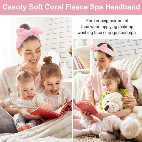 9 Pcs Pink Spa Headband, Sleepover Party Favors, Soft Coral Fleece Makeup Hair Band, Skincare Headbands, Makeup Headband for Face Washing Shower Y...