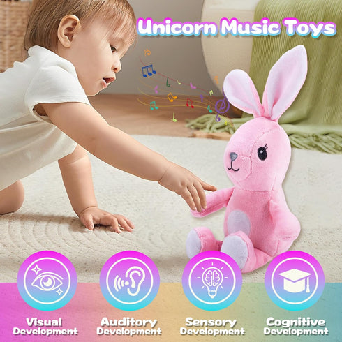 On-The-Go Pull Down Hanging Music Soothing Musical Pulldown Toys 3-in-1 Infant Play Mat for Tummy Time?Accompanying Sleep, Lullaby, Pink Rabbit?Mu...