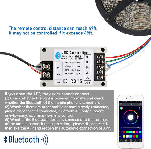 LIVE4COOL RGB/RGBW LED Bluetooth Controller RGB LED Strip Light Controller Phone APP Control for 5050 3528 RGB LED Strip Lights (Suitable for iOS ...
