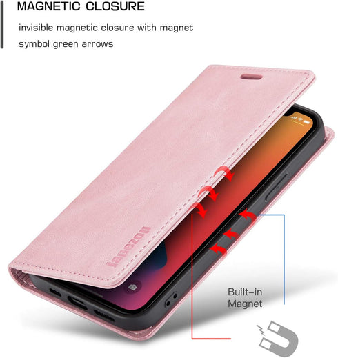 japezop iPhone 12 Mini Flip Case, Pink Leather, RFID Blocking, Card Holder, Slim Fit, Wireless Charging Compatible, 5.4 Inch...