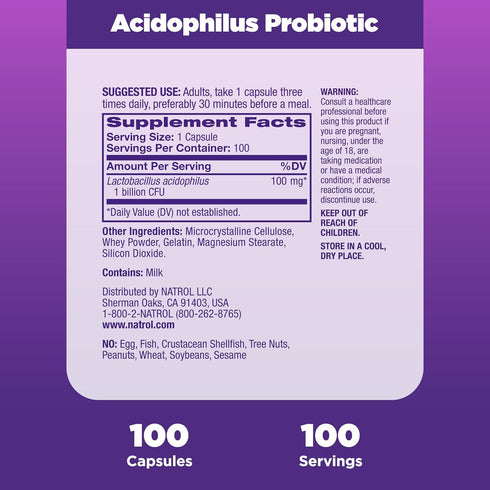 Natrol Acidophilus Probiotic 100mg Capsules, 100 Count...